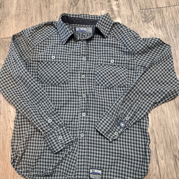 Dethrone Royalty Brand black & Gray check Flannel Shirt Men's Size L - Picture 3 of 10